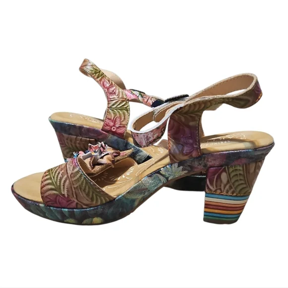 L'ARTISTE Spring Step Leilanie Slingback Leather Floral Sandals - Picture 5 of 12